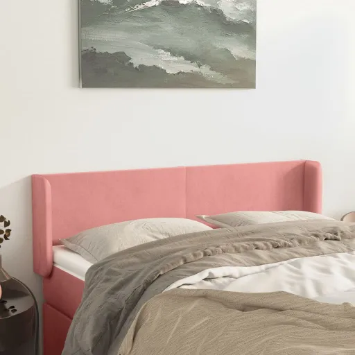 Cabeceira de Cama c/ Abas Veludo 147x16x78/88 cm Rosa