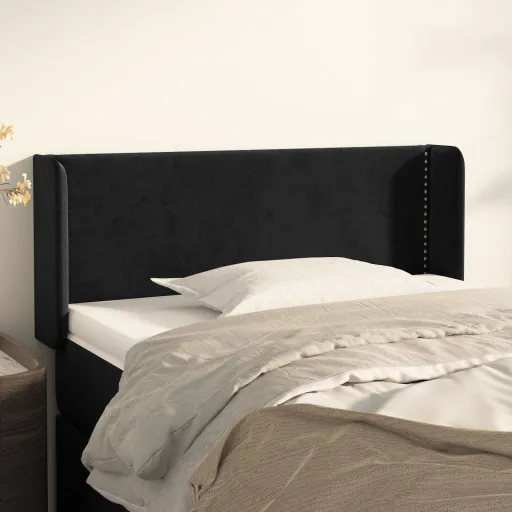 Cabeceira de Cama c/ Abas Veludo 103x16x78/88 cm Preto