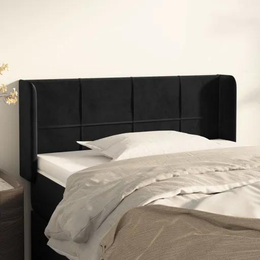 Cabeceira de Cama c/ Abas Veludo 103x16x78/88 cm Preto