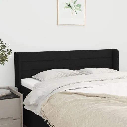 Cabeceira de Cama c/ Abas Tecido 147x16x78/88 cm Preto