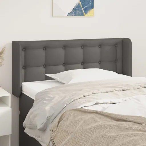 Cabeceira de Cama c/ Abas Couro Artificial 83x16x78/88 cm Cinza