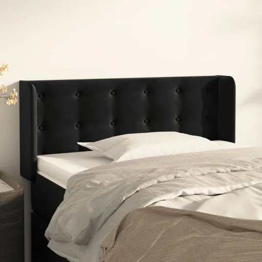 Cabeceira de Cama c/ Abas Veludo 83x16x78/88 cm Preto