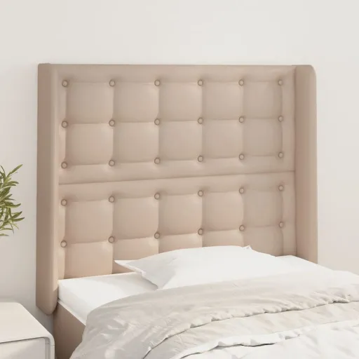 Cabeceira Cama c/ Abas Couro Artif. 83x16x118/128cm Cappuccino