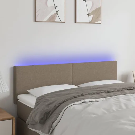 Cabeceira Cama Luzes LED Tecido 144x5x78/88cm Cinza-Acastanhado