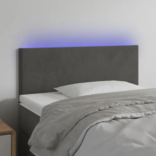Cabeceira de Cama c/ Luzes LED Veludo 90x5x78/88cm Cinza-Escuro