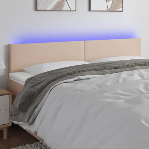 Cabeceira Cama c/ LED Couro Artificial 180x5x78/88cm Cappuccino