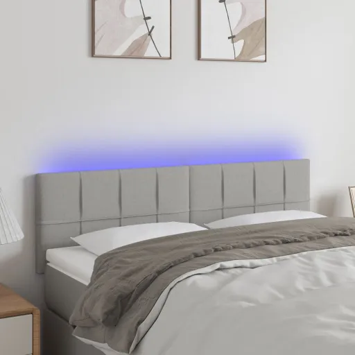 Cabeceira de Cama c/ Luzes LED Tecido 144x5x78/88cm Cinza-Claro
