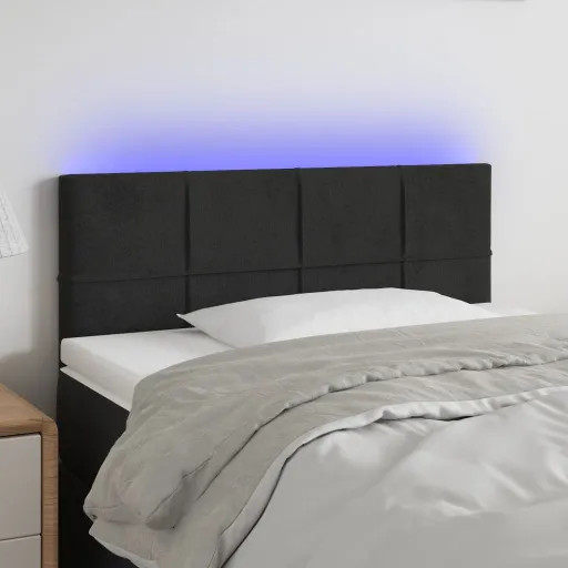 Cabeceira de Cama c/ Luzes LED Veludo 90x5x78/88 cm Preto