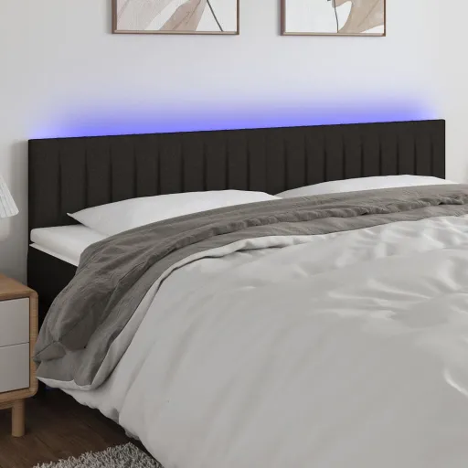 Cabeceira de Cama c/ Luzes LED Tecido 160x5x78/88 cm Preto