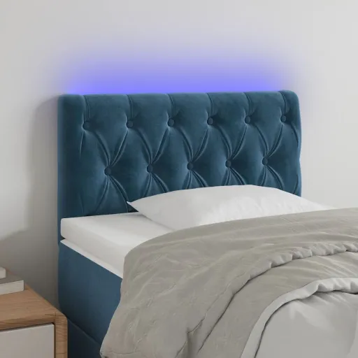 Cabeceira de Cama c/ Luzes LED Veludo 80x7x78/88 cm Azul-Escuro