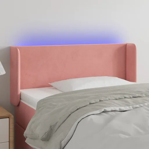 Cabeceira de Cama c/ Luzes LED Veludo 93x16x78/88 cm Rosa
