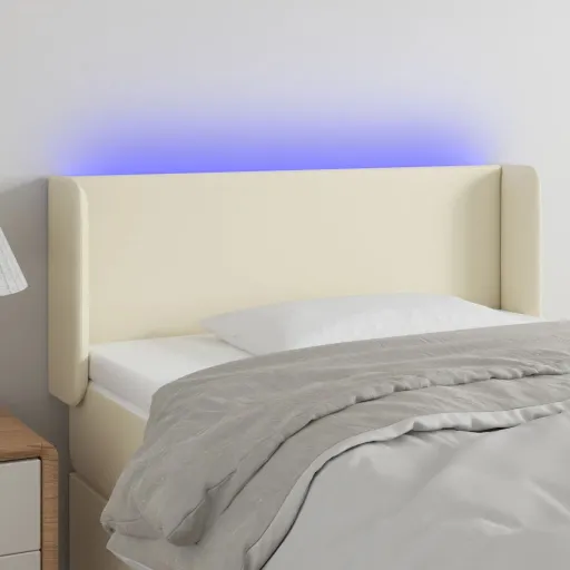 Cabeceira de Cama c/ LED 103x16x78/88 cm Couro Artificial Crème