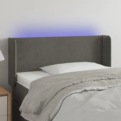 Cabeceira Cama c/ Luzes LED Veludo 103x16x78/88 cm Cinza-Escuro
