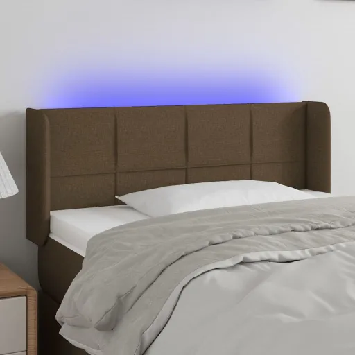 Cabeceira de Cama c/ Luzes LED Tecido 103x16x78/88 cm Castanho