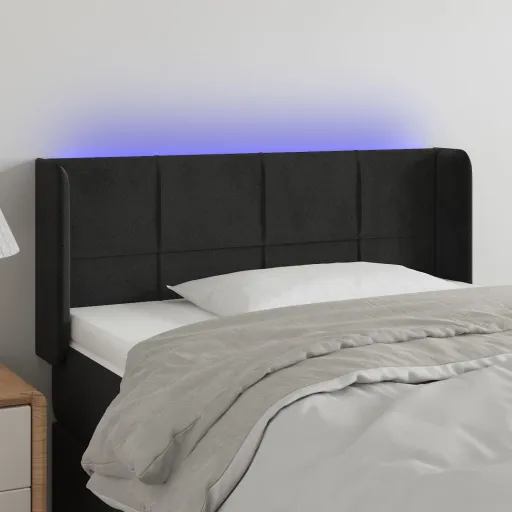Cabeceira de Cama c/ Luzes LED Veludo 93x16x78/88 cm Preto