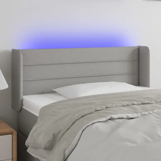 Cabeceira de Cama c/ Luzes LED Tecido 83x16x78/88cm Cinza-Claro