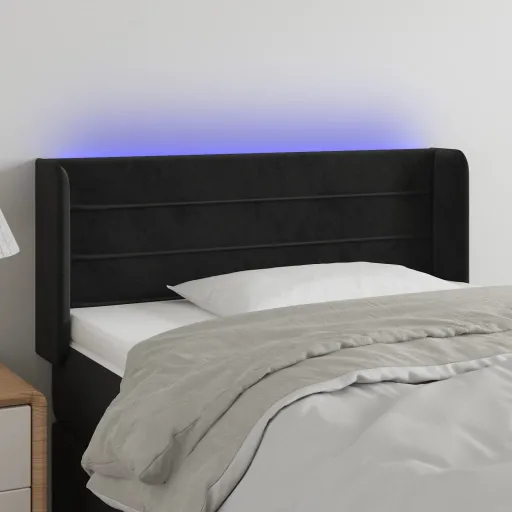Cabeceira de Cama c/ Luzes LED Veludo 93x16x78/88 cm Preto