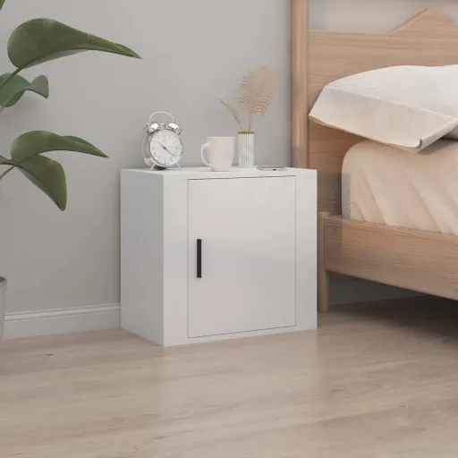 Mesa de Cabeceira de Parede 50x30x47 cm Branco Brilhante