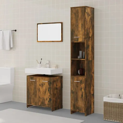 Conjunto de Móveis WC Madeira Processada Carvalho Fumado (3 pcs)