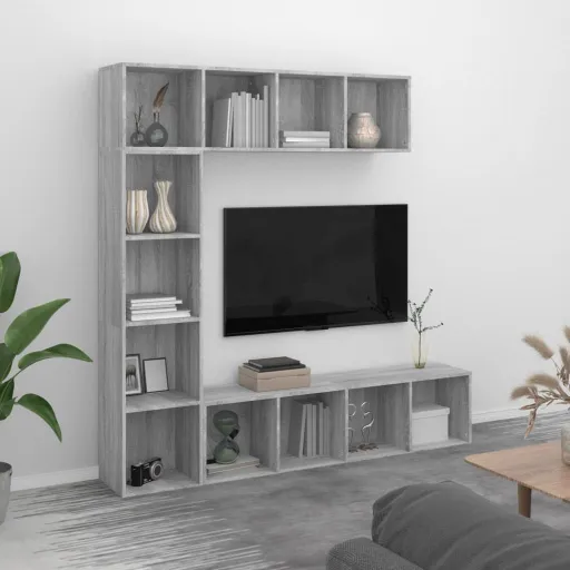 Conjunto Estante/Móvel TV 180x30x180 cm Cinzento Sonoma (3 pcs)