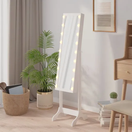 Espelho de pé com Luzes LED 34x37x146 cm Branco