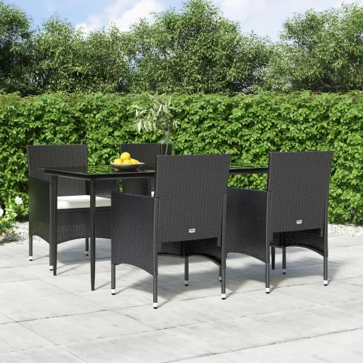 Conjunto de Jantar p/ Jardim c/ Almofadões Preto (5 pcs)
