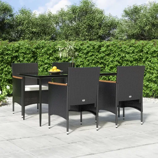 Conjunto de Jantar p/ Jardim c/ Almofadões Preto (5 pcs)