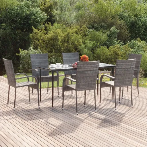 Conjunto de Jantar p/ Jardim Vime PE Cinzento (7 pcs)