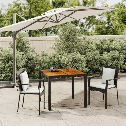 Conjunto de Jantar p/ Jardim c/ Almofadões Vime PE Preto (3 pcs)