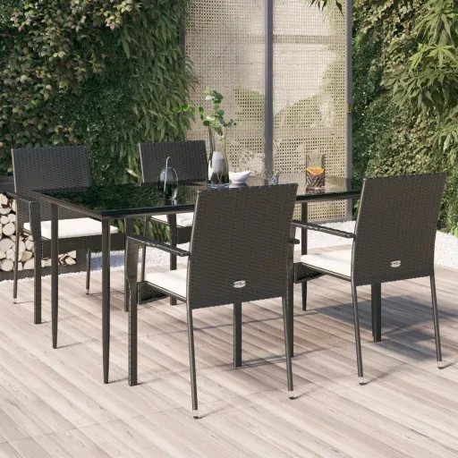 Conjunto de Jantar p/ Jardim c/ Almofadões Vime PE Preto (5 pcs)