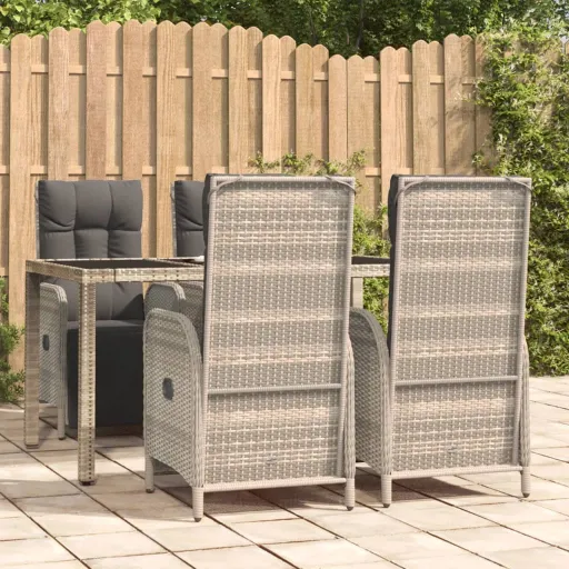 Conjunto de Jantar p/ Jardim c/ Almofadões Vime PE Cinza (5 pcs)
