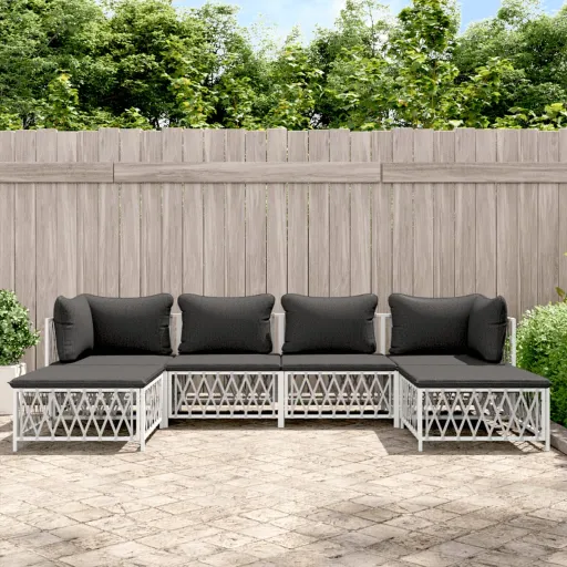 Conjunto Lounge de Jardim com Almofadões Aço Branco (6 pcs)