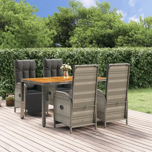 Conjunto de Jantar p/ Jardim c/ Almofadões Vime PE Cinza (5 pcs)