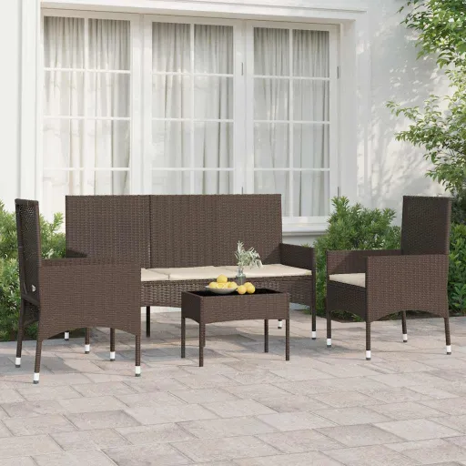 Conjunto Lounge Jardim c/ Almofadões Vime PE Castanho (4 pcs)