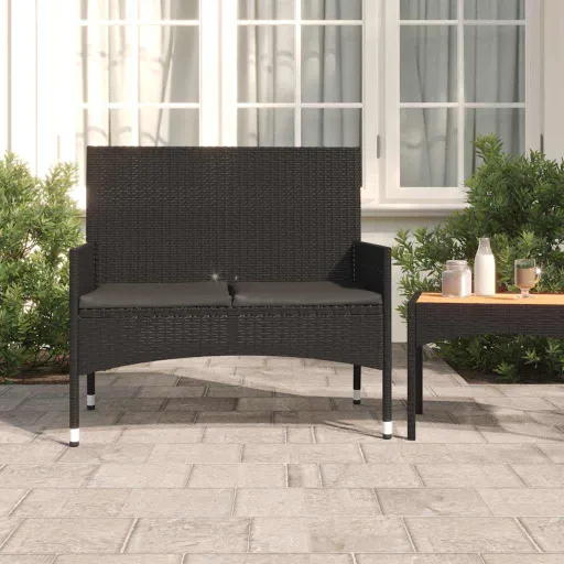 Banco de Jardim de 2 Lugares com Almofadões Vime PE Preto