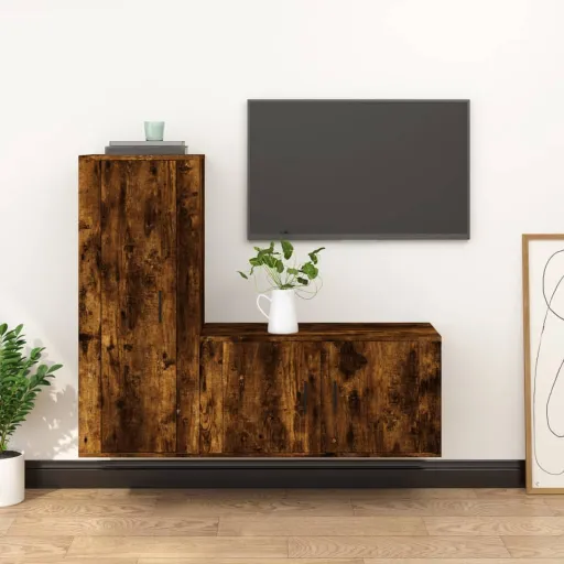 Conjunto Móveis de TV   Madeira Processada Carvalho Fumado (2 pcs)