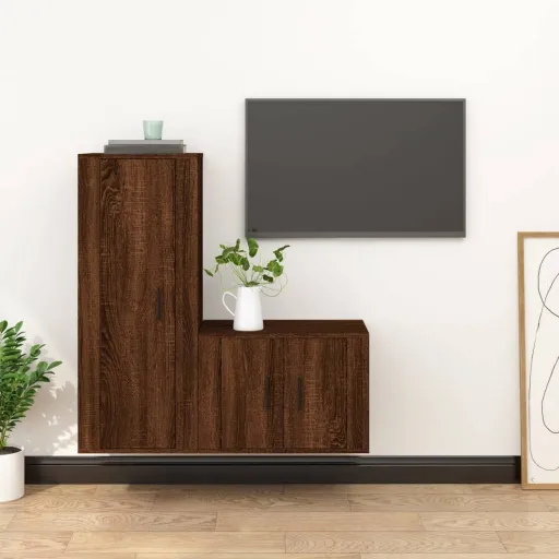Conjunto Móveis de TV   Madeira Processada Carvalho Castanho (2 pcs)