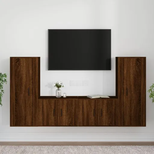Conjunto Móveis de TV   Madeira Processada Carvalho Castanho (4 pcs)