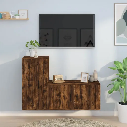 Conjunto Móveis de TV   Madeira Processada Carvalho Fumado (2 pcs)