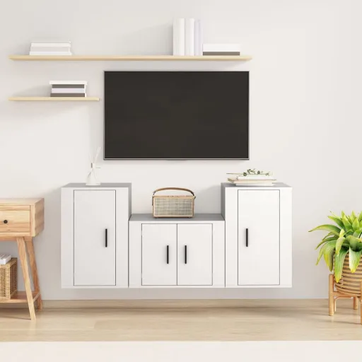 Conjunto Móveis de TV   Madeira Processada Branco (3 pcs)