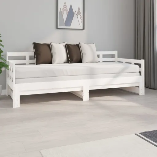 Estrutura Sofá-Cama de Puxar 2x(80x200) cm Pinho Maciço Branco