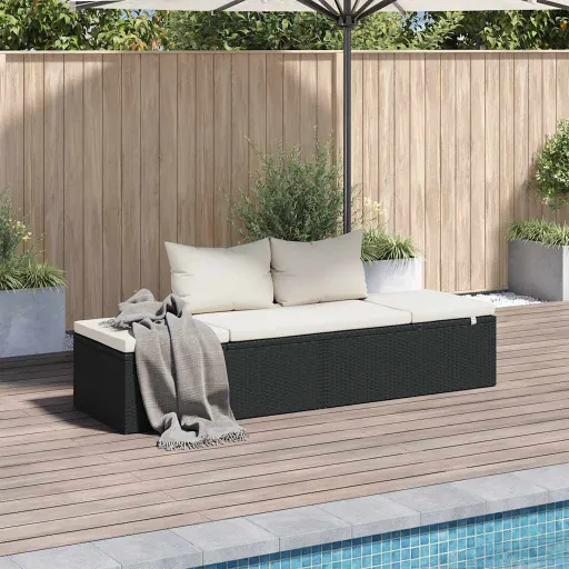 Espreguiçadeira de Jardim 195x60 cm Vime PE Preto