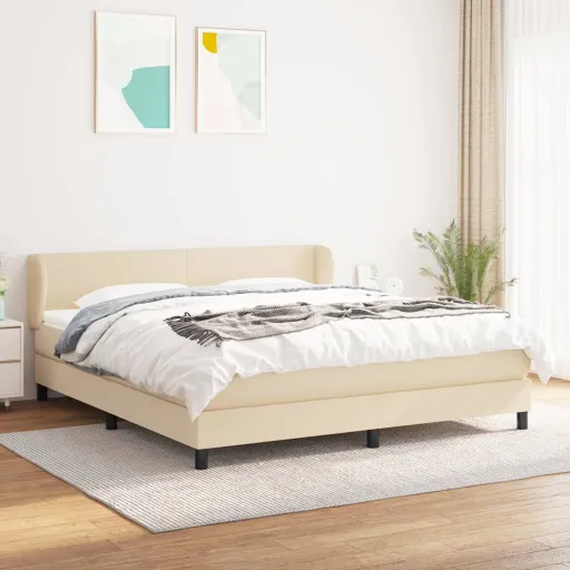 Cama com Molas/Colchão 180x200 cm Tecido Cor Creme