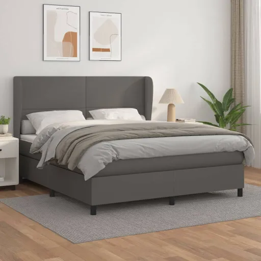 Cama com Molas/Colchão 180x200 cm Couro Artificial Cinza