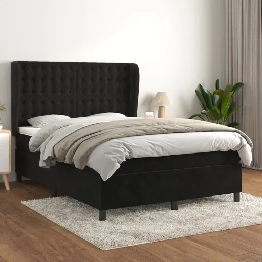 Cama com Molas/Colchão 140x190 cm Veludo Preto