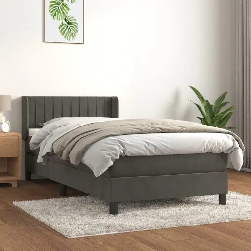 Cama com Molas/Colchão 100x200 cm Veludo Cinza-Escuro