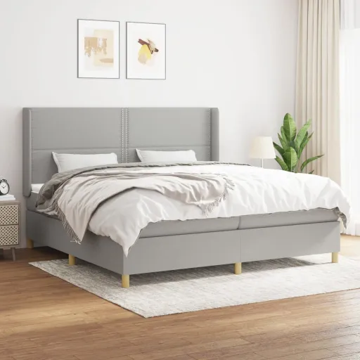 Cama com Molas/Colchão 200x200 cm Tecido Cinza-Claro