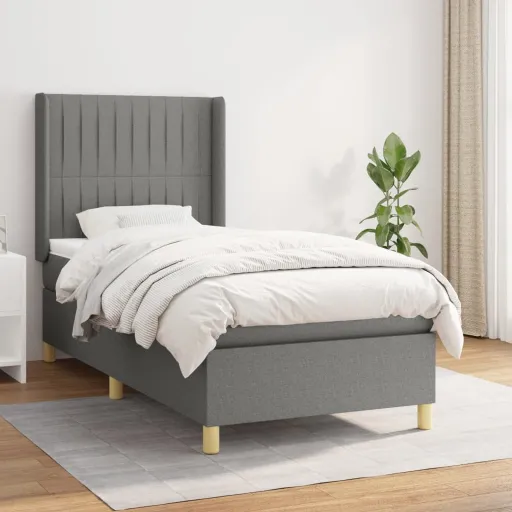 Cama com Molas/Colchão 90x200 cm Tecido Cinzento-Escuro