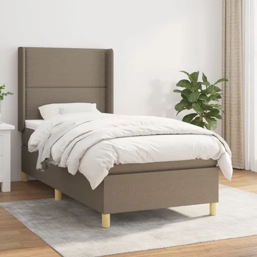 Cama com Molas/Colchão 90x200 cm Tecido Castanho-Acinzentado