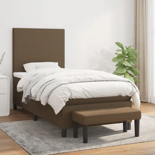 Cama com Molas/Colchão 90x200 cm Tecido Castanho-Escuro
